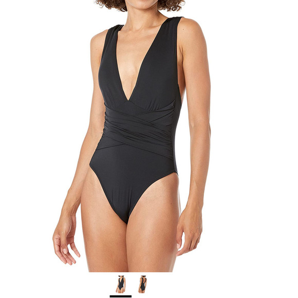 NWT Trina Turk Women's Plunge Wrap Front One Piece Swimsuit - Black Size 6 - Picture 7 of 8